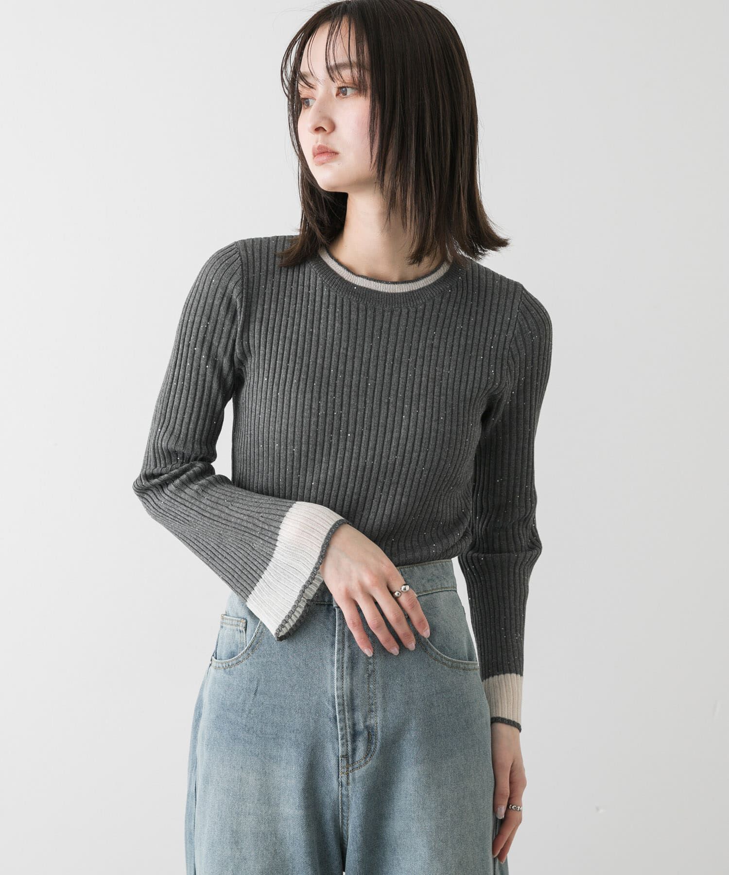 SENSE OF PLACE by URBAN RESEARCH「『洗濯可』スパンコールバイカラーコンパクトセーター」|ニット・セーター|