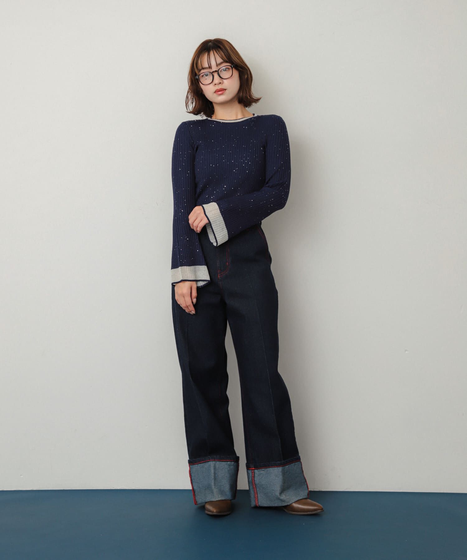 SENSE OF PLACE by URBAN RESEARCH「『洗濯可』スパンコールバイカラーコンパクトセーター」|ニット・セーター|