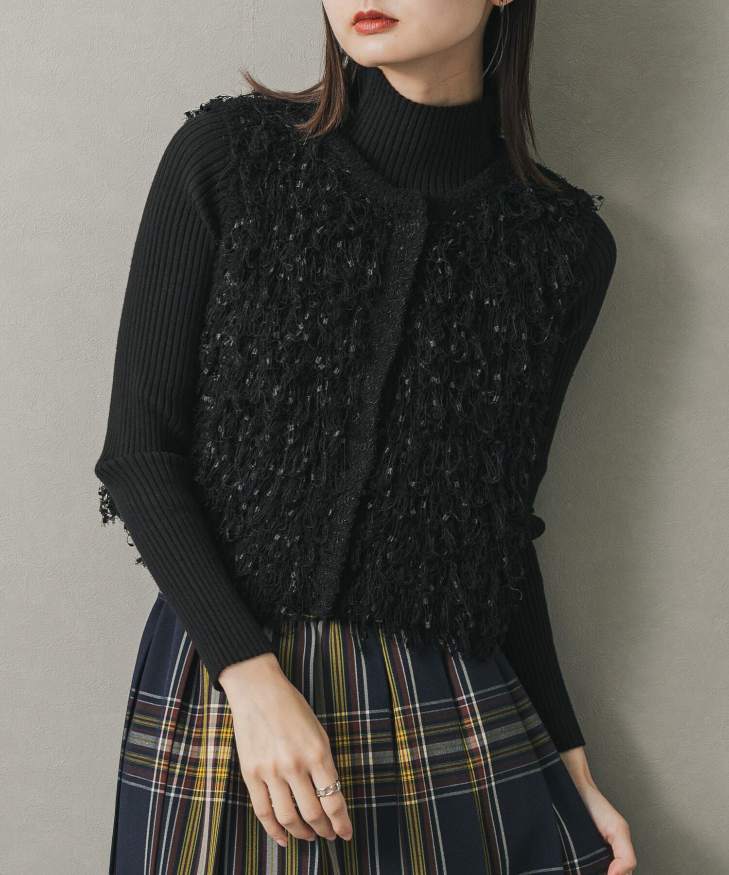 SENSE OF PLACE by URBAN RESEARCH「ブラシヤーンループベスト」|ベスト・ジレ|ブラック