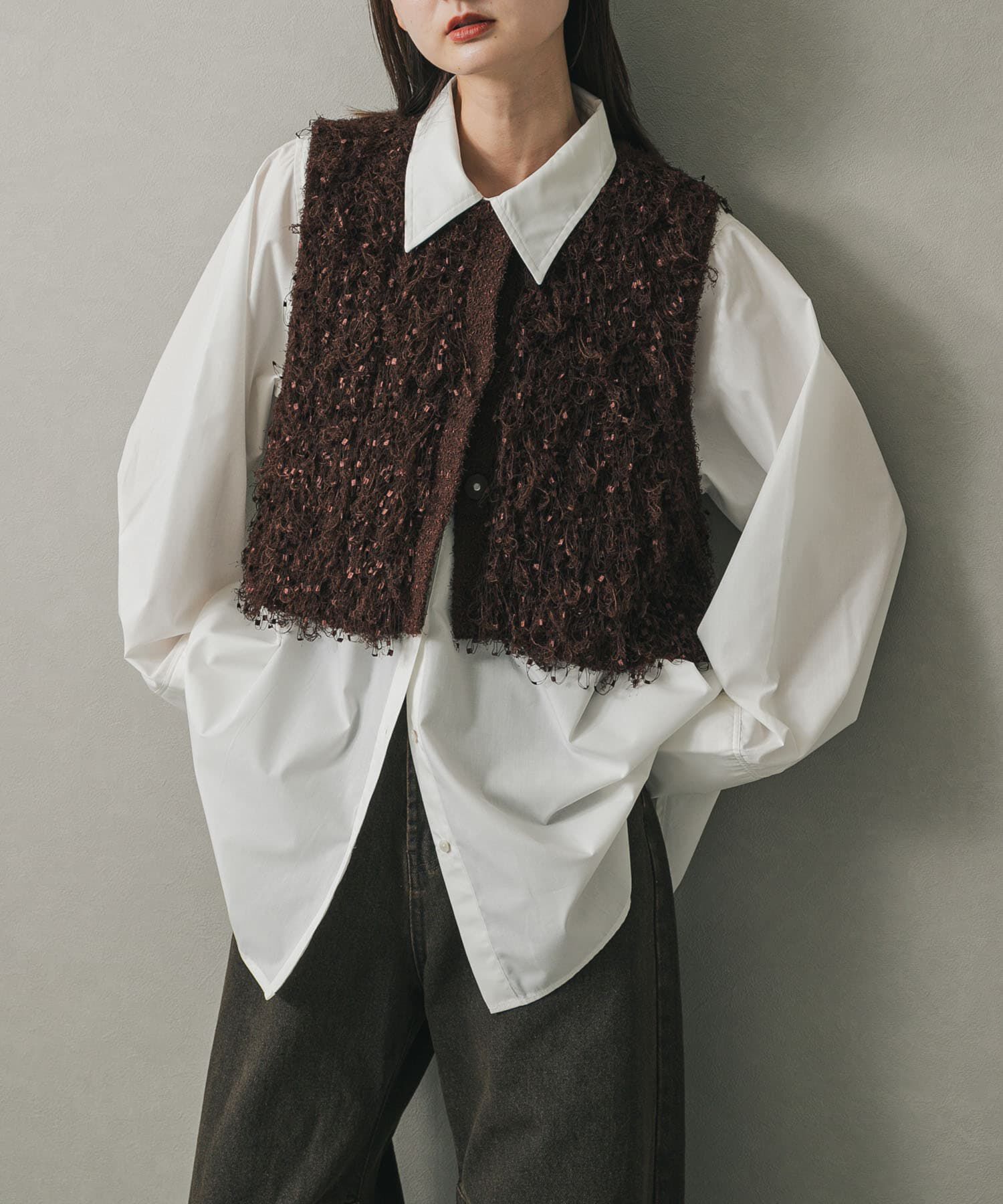 SENSE OF PLACE by URBAN RESEARCH「ブラシヤーンループベスト」|ベスト・ジレ|ブラウン