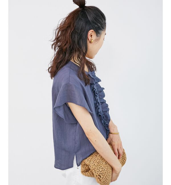  「ストライプフロントフリルブラウス」|シャツ・ブラウス|