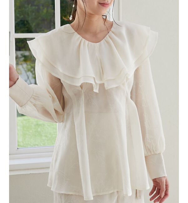 MAJESTICLEGON「フロッキーフラワーフリルブラウス」|シャツ・ブラウス|アイボリー