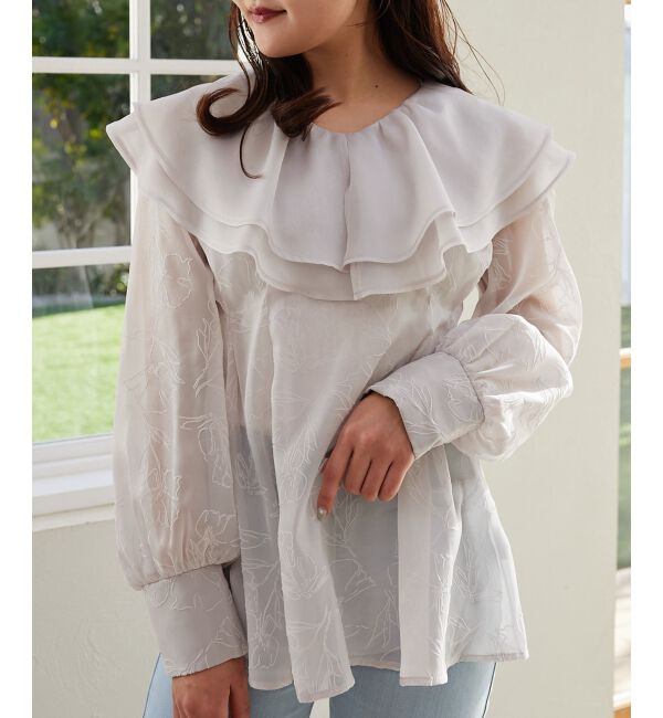 MAJESTICLEGON「フロッキーフラワーフリルブラウス」|シャツ・ブラウス|L／グレー