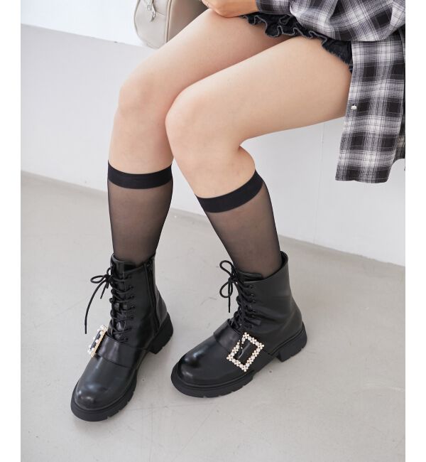 MAJESTICLEGON「パールバックルレースアップブーツ」|ショートブーツ|