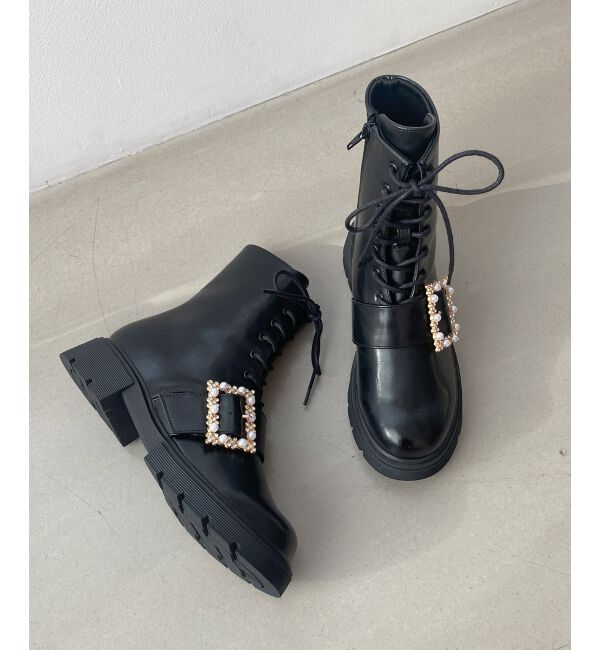 MAJESTICLEGON「パールバックルレースアップブーツ」|ショートブーツ|