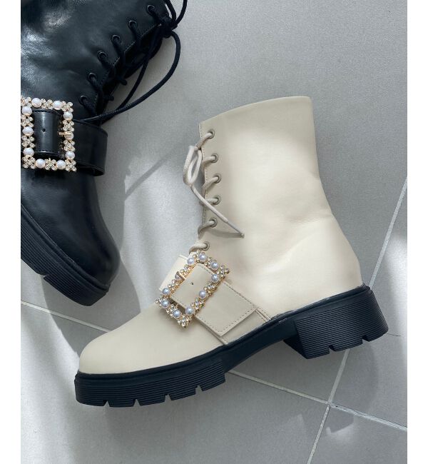 MAJESTICLEGON「パールバックルレースアップブーツ」|ショートブーツ|