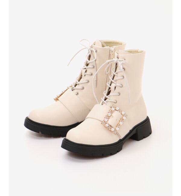 MAJESTICLEGON「パールバックルレースアップブーツ」|ショートブーツ|