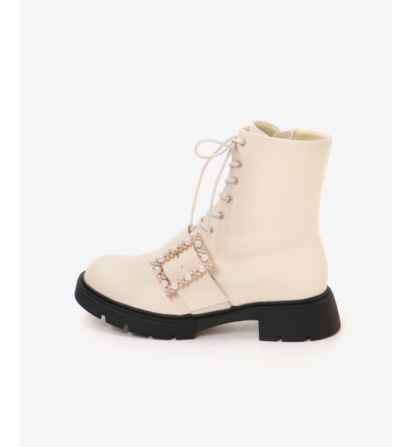 MAJESTICLEGON「パールバックルレースアップブーツ」|ショートブーツ|