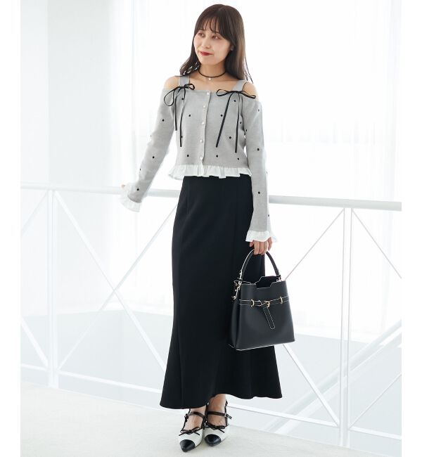  「2wayリボンドット肩あきニット」|ニット・セーター|