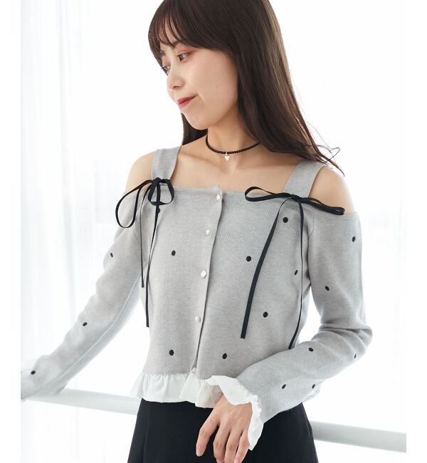  「2wayリボンドット肩あきニット」|ニット・セーター|