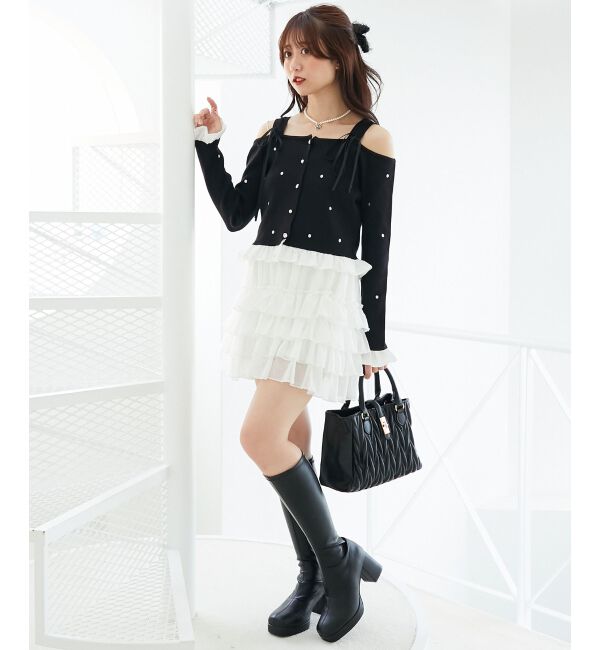  「2wayリボンドット肩あきニット」|ニット・セーター|