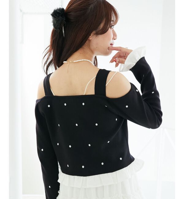  「2wayリボンドット肩あきニット」|ニット・セーター|