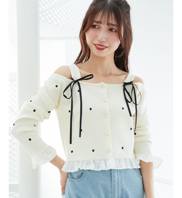  「2wayリボンドット肩あきニット」|ニット・セーター|