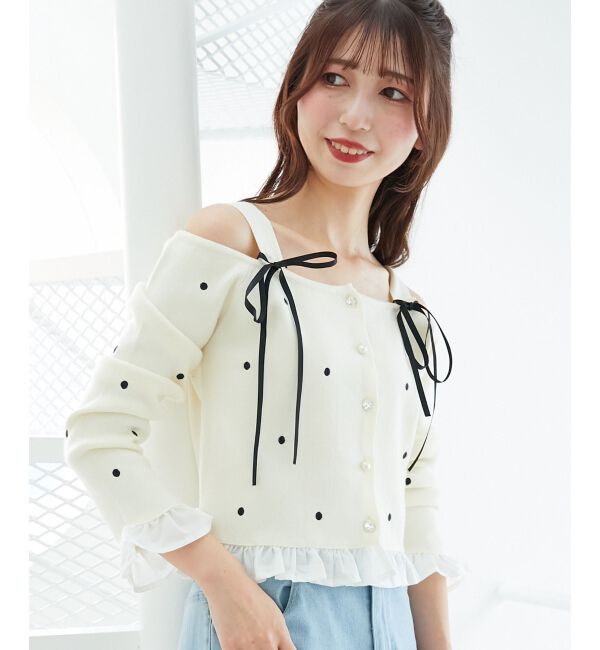  「2wayリボンドット肩あきニット」|ニット・セーター|