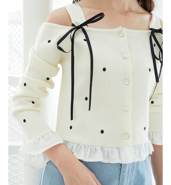  「2wayリボンドット肩あきニット」|ニット・セーター|