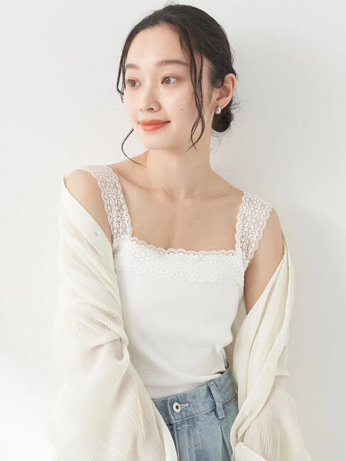 earth music&ecology「レーススクエアキャミソール」|インナー|Ivory