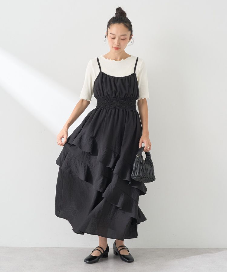 earth music&ecology「ラッフルティアードキャミワンピース」|ワンピース|Black