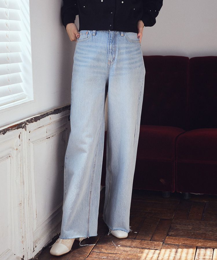 earth music&ecology「セルフカットワイドデニムパンツ」|デニム|