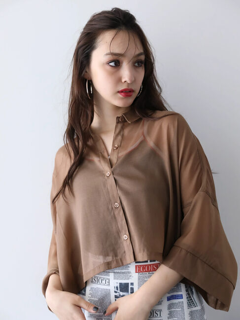 Green Parks「EGOIST　5分袖短丈シアーシャツ」|シャツ・ブラウス|