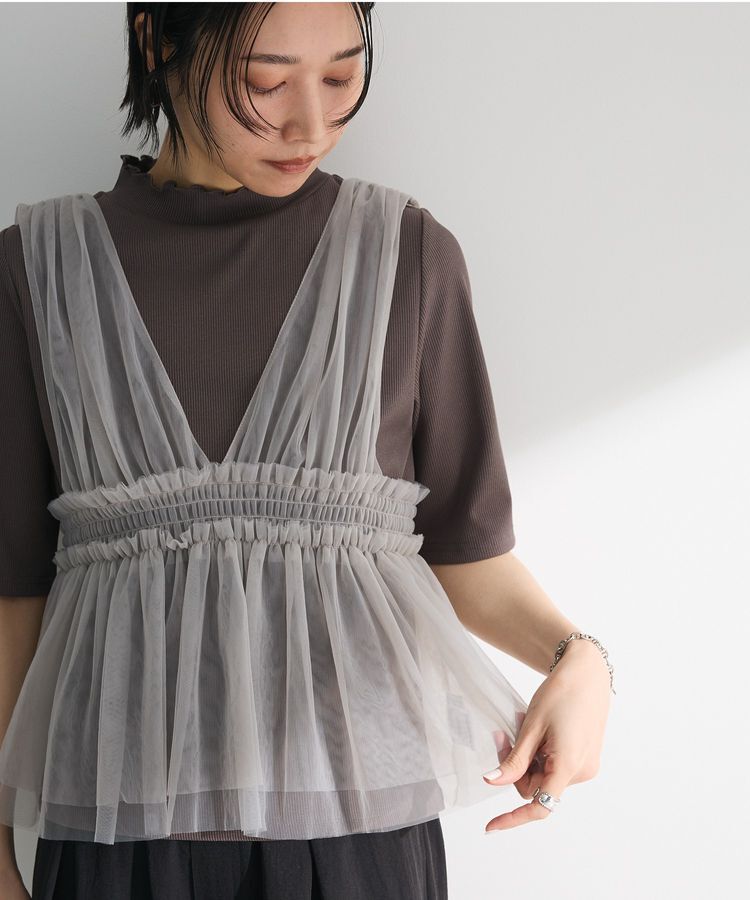 Green Parks「・ELENCARE DUE チュールシャーリングビスチェ」|ベスト・ジレ|Gray