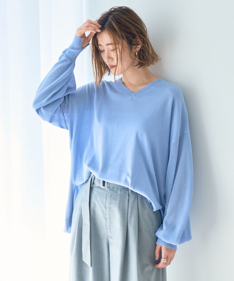 Editt by YECCA VECCA「Vネック袖シアーニット」|ニット・セーター|