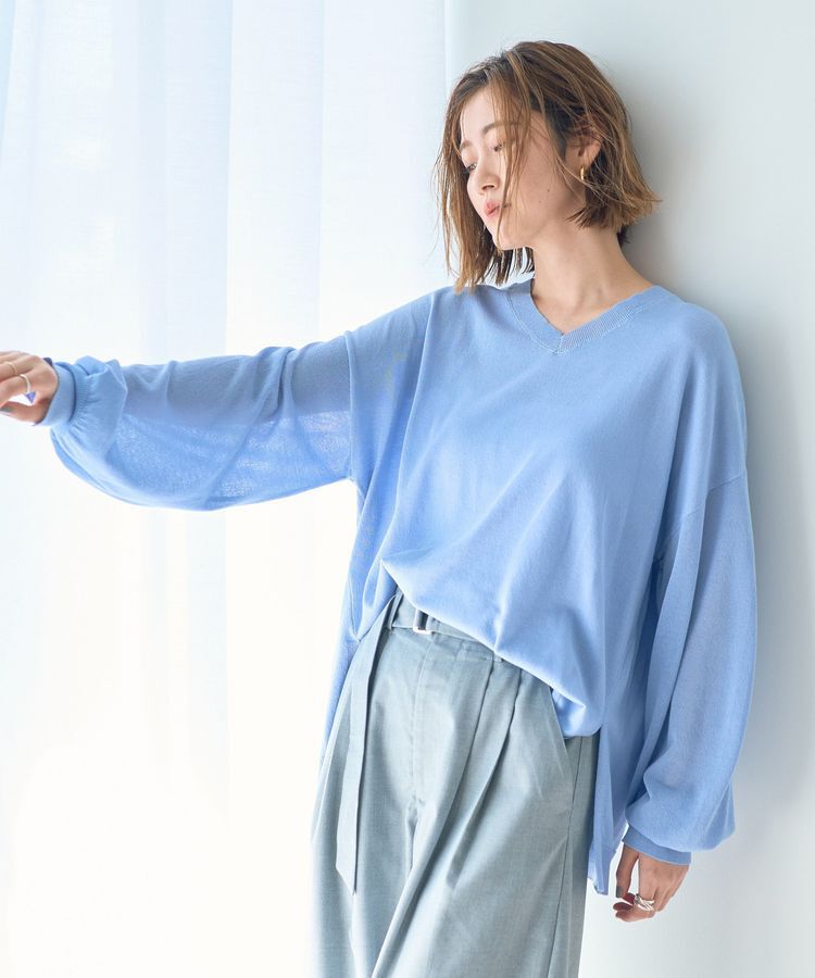 Editt by YECCA VECCA「Vネック袖シアーニット」|ニット・セーター|