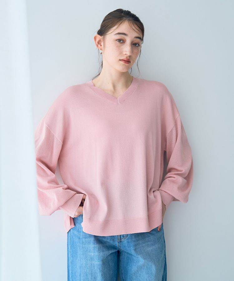 Editt by YECCA VECCA「Vネック袖シアーニット」|ニット・セーター|Pink