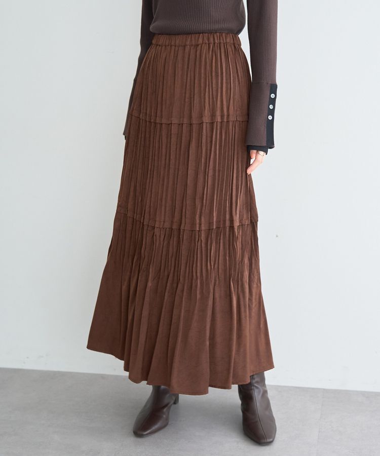 YECCA VECCA「ランダムプリーツサテンマーメイドスカート」|スカート|Brown