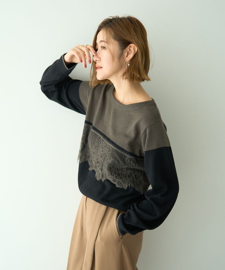 YECCA VECCA「バイカラーレースニット」|ニット・セーター|