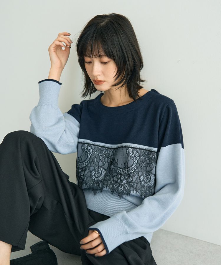 YECCA VECCA「バイカラーレースニット」|ニット・セーター|