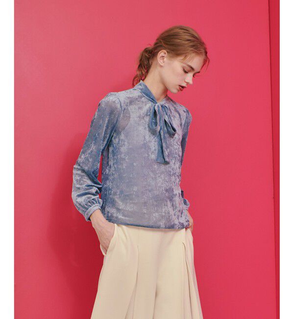 LOULOU WILLOUGHBY「【LOULOU WILLOUGHBY】シアーベロアリボンプルオーバー」|Tシャツ・カットソー|