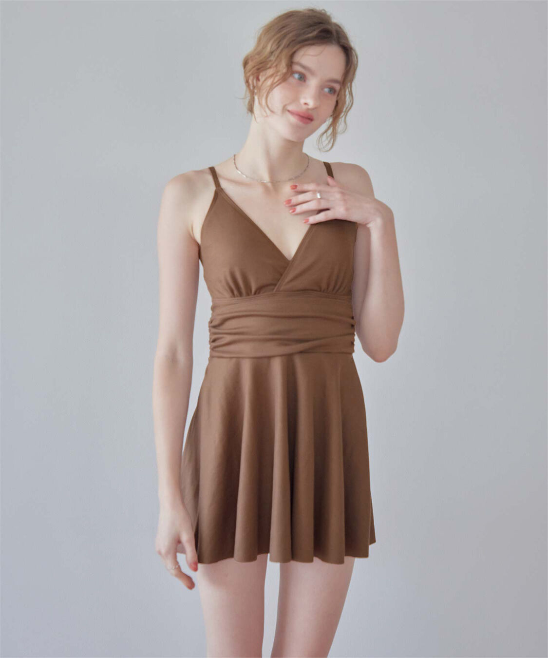 SEA DRESS「スカート付Vネックワンピース」|ビキニ|ブラウン