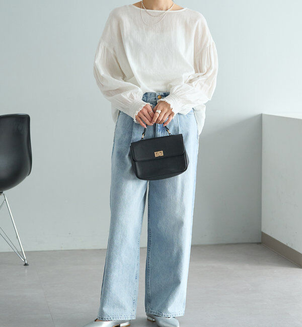  「【WEB限定】コットンガーゼ袖シャーリングプルオーバー」|シャツ・ブラウス|