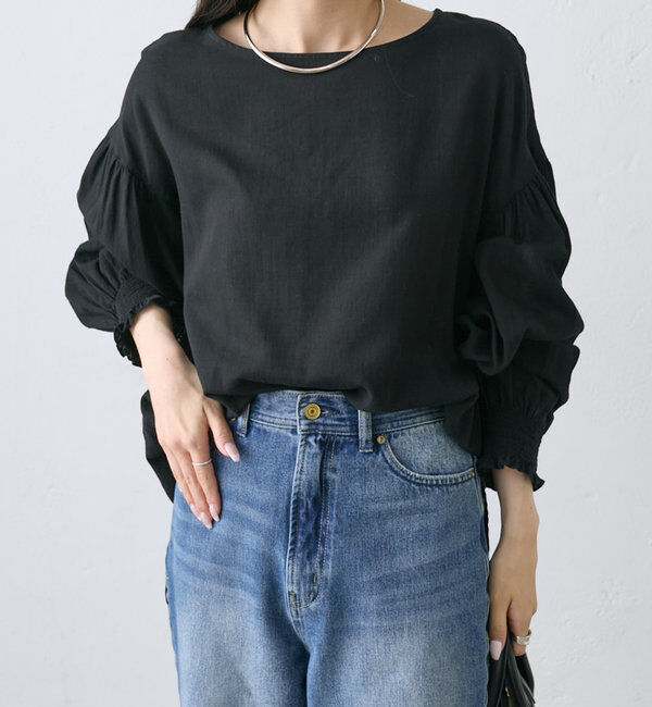  「【WEB限定】コットンガーゼ袖シャーリングプルオーバー」|シャツ・ブラウス|