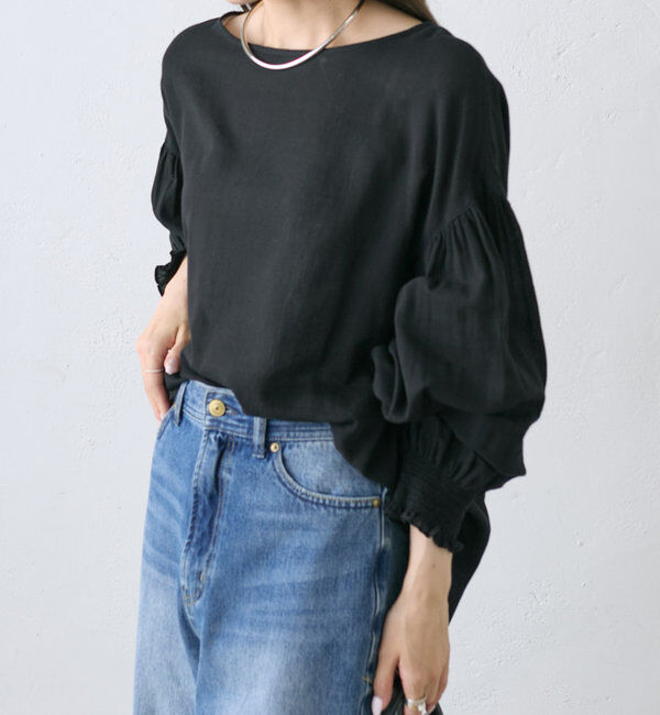  「【WEB限定】コットンガーゼ袖シャーリングプルオーバー」|シャツ・ブラウス|