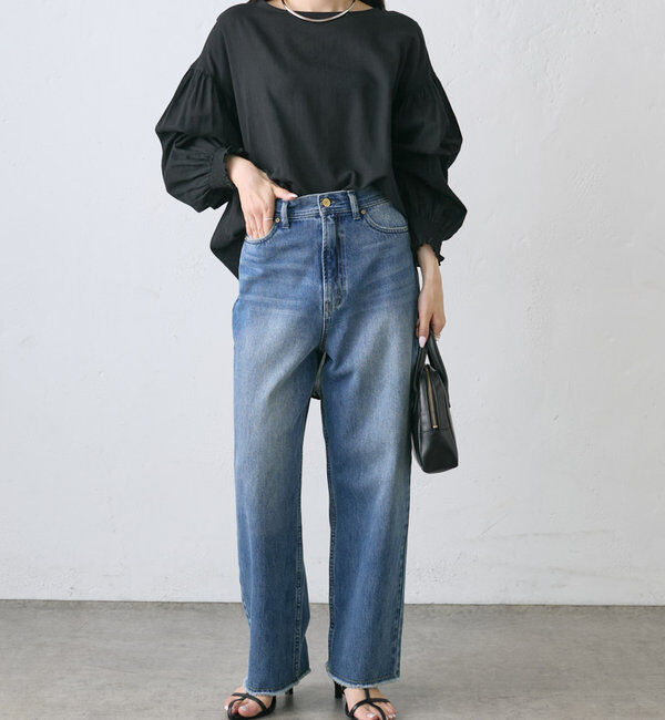  「【WEB限定】コットンガーゼ袖シャーリングプルオーバー」|シャツ・ブラウス|