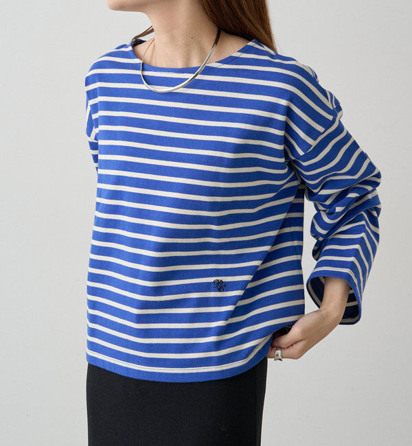  「ボーダーショートカットソー」|プルオーバー|ブルー