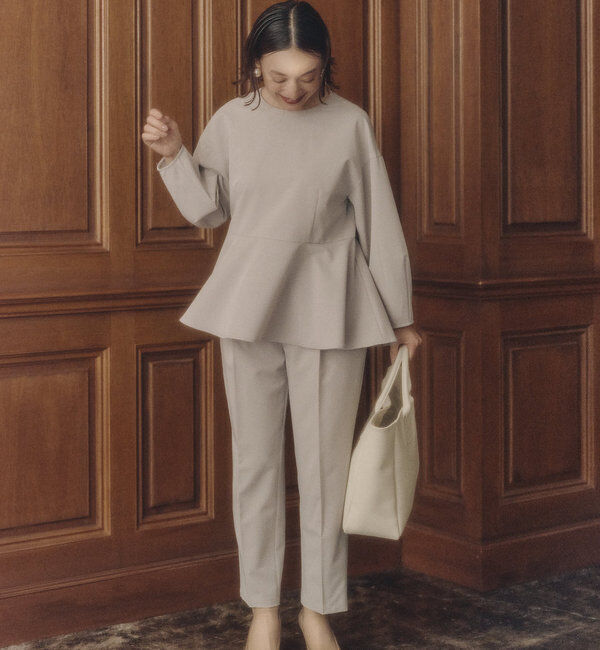  「【Du noir】バックリボンペプラムブラウス+スラックスパンツセット」|その他|グレイッシュベージュ