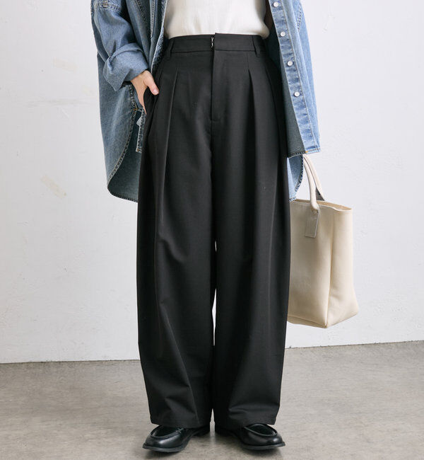  「【リバイバル/WEB限定】ツータックスラックスパンツ」|スラックス|ブラック