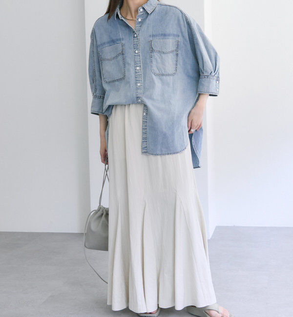  「【25th】綿麻デニムハーフスリーブブラウス」|シャツ・ブラウス|