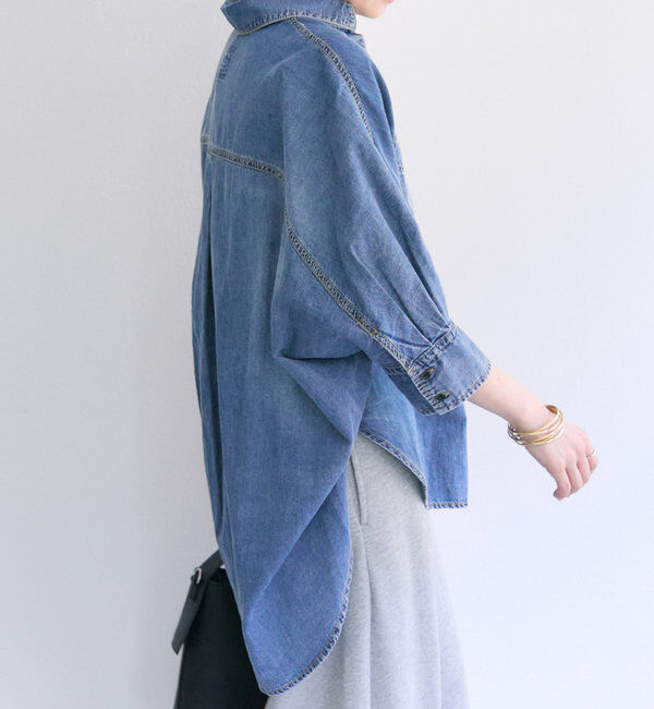  「【25th】綿麻デニムハーフスリーブブラウス」|シャツ・ブラウス|