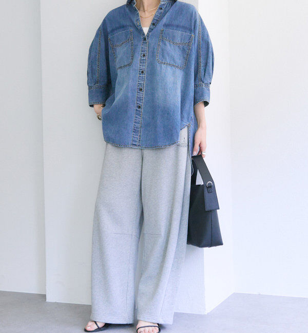  「【25th】綿麻デニムハーフスリーブブラウス」|シャツ・ブラウス|