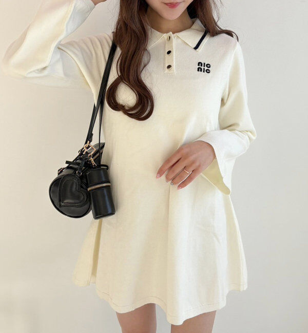  「ポロ襟ニットワンピース」|ワンピース|