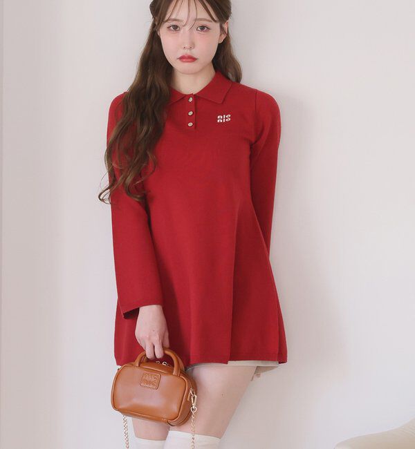  「ポロ襟ニットワンピース」|ワンピース|
