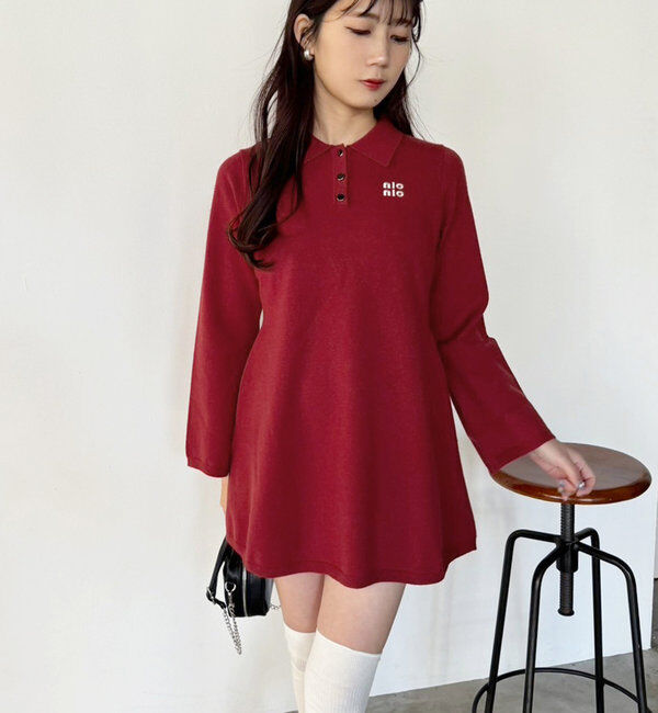  「ポロ襟ニットワンピース」|ワンピース|