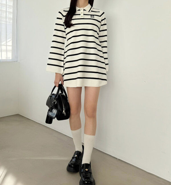  「ポロ襟ニットワンピース」|ワンピース|