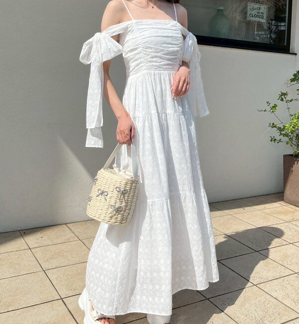  「肩リボンティアードキャミワンピース」|ワンピース|