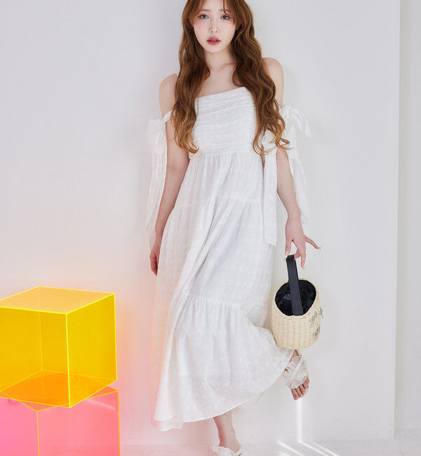  「肩リボンティアードキャミワンピース」|ワンピース|