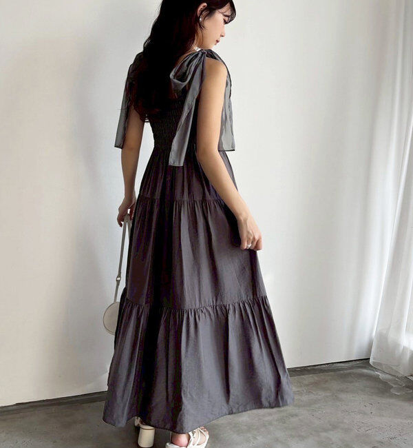  「肩リボンティアードキャミワンピース」|ワンピース|