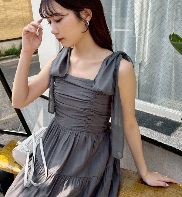  「肩リボンティアードキャミワンピース」|ワンピース|